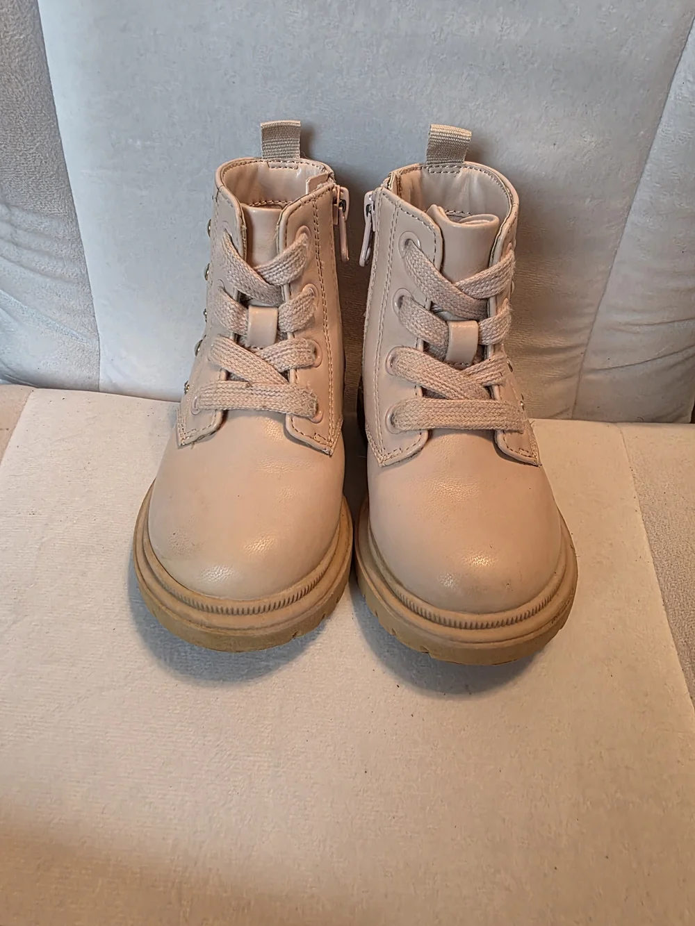 Cat & Jack Blush Pink Pearl-Stud Lace-Up Kids Boots